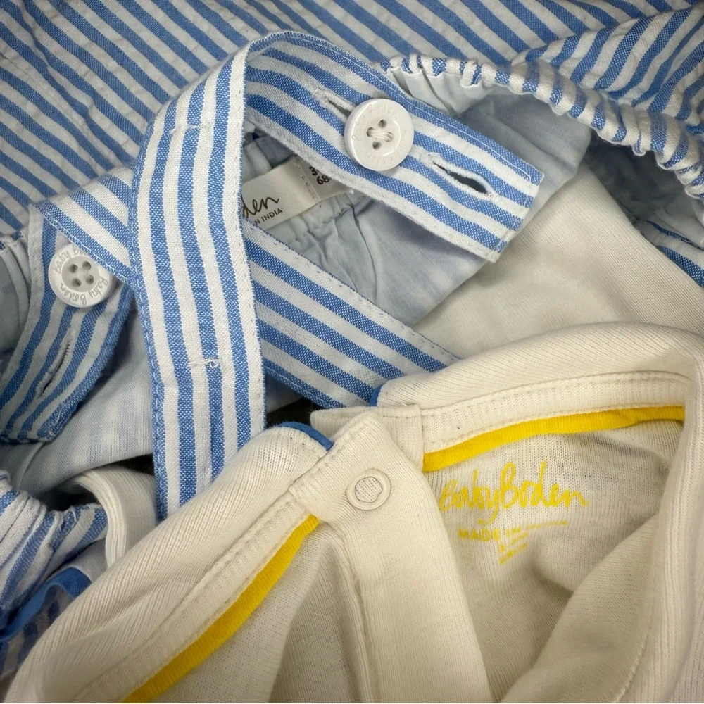 Mini Boden Blue Stripe Bunny Romper & Peter Pan Collar Bodysuit Matching Set